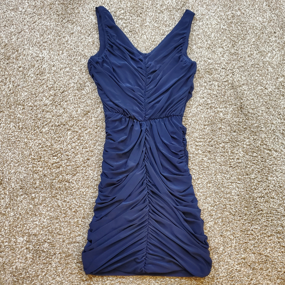 Elegant Navy Blue Ruched Dress